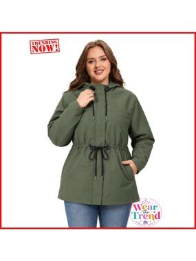 Plus Size Waterproof Hooded Rain Jacket Windbreaker Anorak